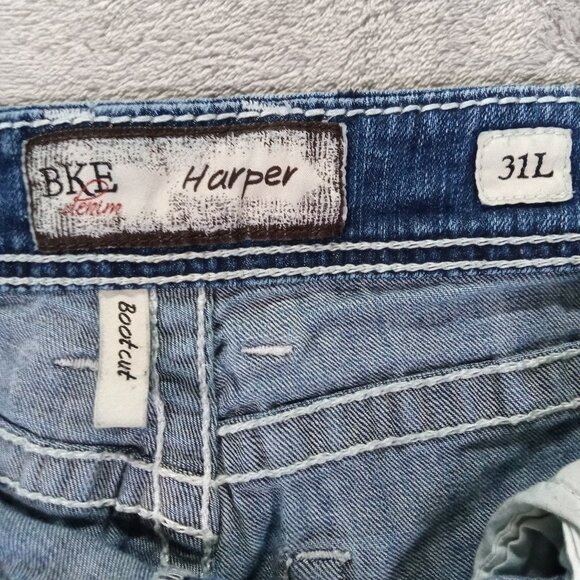 BKE Harper Bootcut Jeans Women 35x32, Tag 31x33.5 Blue Stretch Thick Stitch - Picture 12 of 14